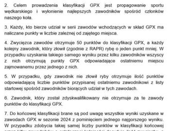 Zasady naliczania punktów w spławikowym GPx Koła 122 w sezonie 2024